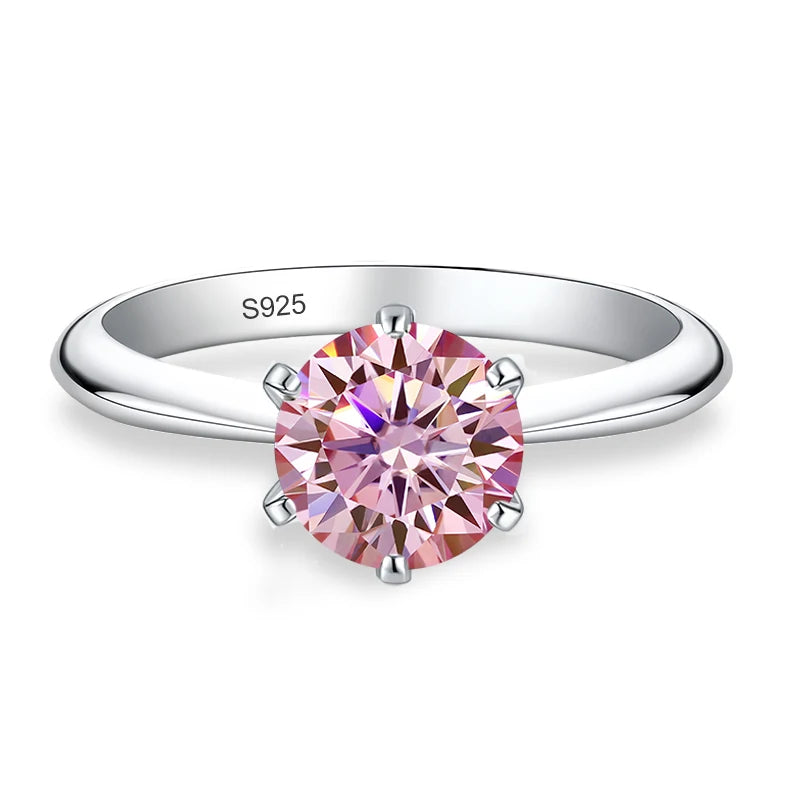 NeeTim 0.5ct 1ct 2ct 3ct Blue Pink Purple Black Moissanite Rings for Women Sterling 925 Silver Wedding Party Band Woman's Ring