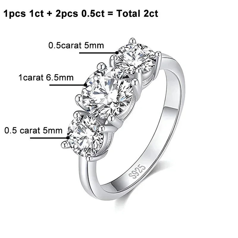 NeeTim 4CT Moissanite Engagement Ring for Women 3-stone S925 Sterling Silver with Gold Plated Wedding Band Promise Diamond Rings