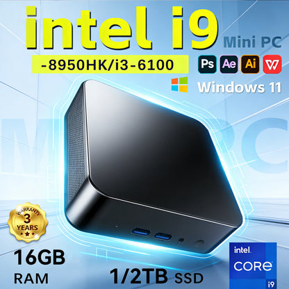 New Portable i9 Mini PC Computer Windows 11 Intel Core i9 8950HK 16GB 1TB Gaming Computer Dual-Band WiFi 6-Core Mini Desktop PC