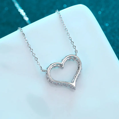 NeeTim D Color Moissanite Necklace Heart Pendant 925 Sterling Silver White Gold Plated Chain Fine Neck Chain for Women Wholesale