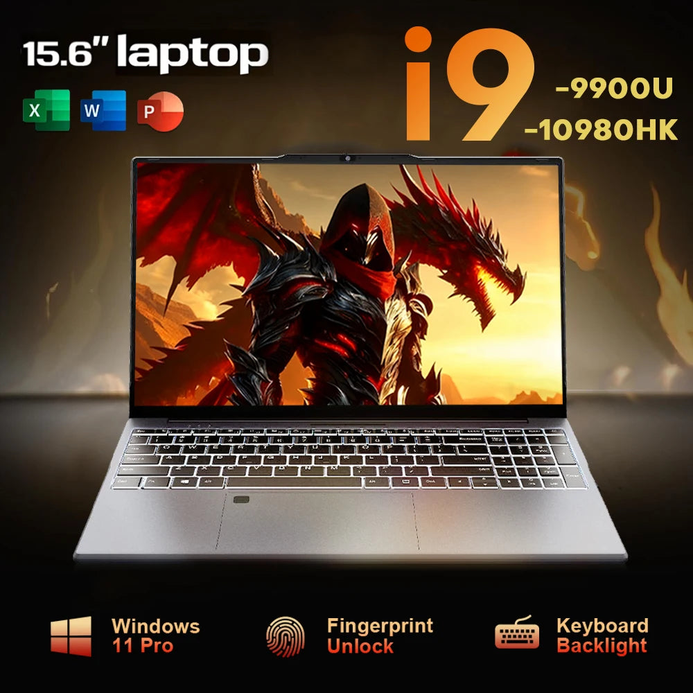 New Ultra Slim Laptop 15.6" 16GB RAM 2TB SSD Intel I9 10980HK/9900 Gaming PC 1920*1080 IPS Windows 11 Office Study Computer PC