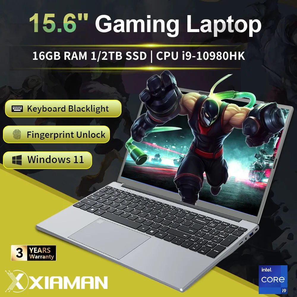 New 15.6 " Laptop Intel Core I9 10980HK/9900 16GB RAM 2TB SSD Ultra Slim Gaming Laptop 4K HD Windows 11 Office Study Notebook