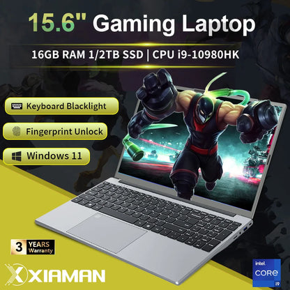 New 15.6 " Laptop Intel Core I9 10980HK/9900 16GB RAM 2TB SSD Ultra Slim Gaming Laptop 4K HD Windows 11 Office Study Notebook