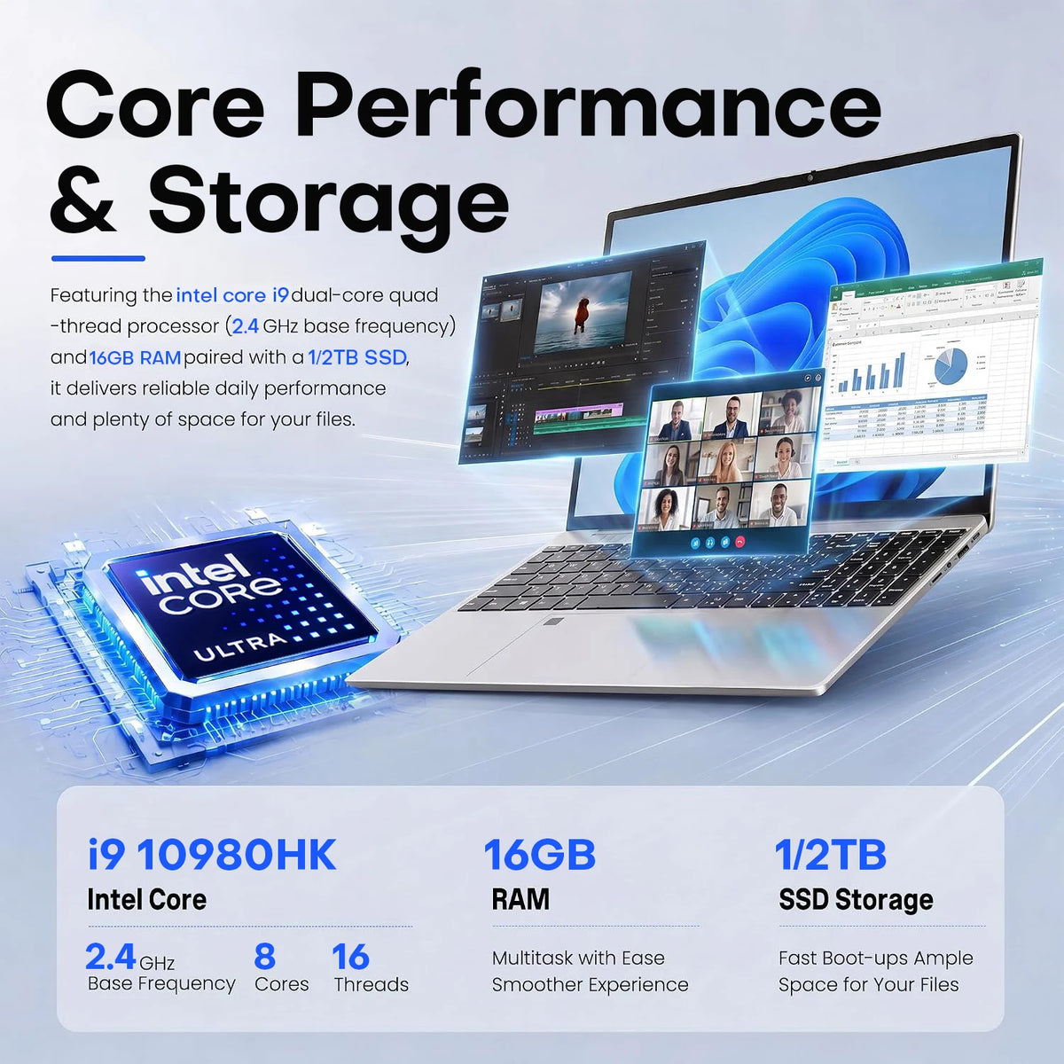 15.6“ Ultra Slim Laptop Intel I9 10980HK/9900 16GB RAM 2TB SSD Gaming PC 4K HD Windows 11 Pro Business Office Study Computer PC