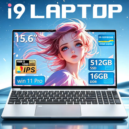 15.6" Slim Laptop Computer Intel Core I9 10980HK/9900 PC Gamer 16GB RAM 1TB SSD Windows 11 Backlit 180° Open Office Notebook PC