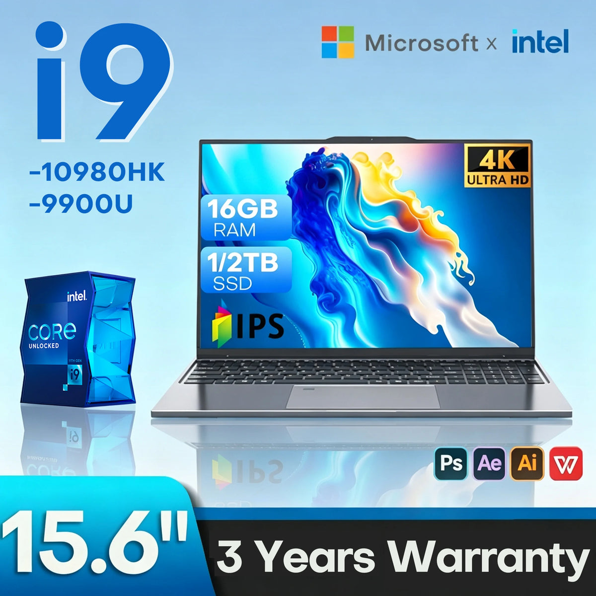 15.6“ Ultra Slim Laptop Intel I9 10980HK/9900 16GB RAM 2TB SSD Gaming PC 4K HD Windows 11 Pro Business Office Study Computer PC