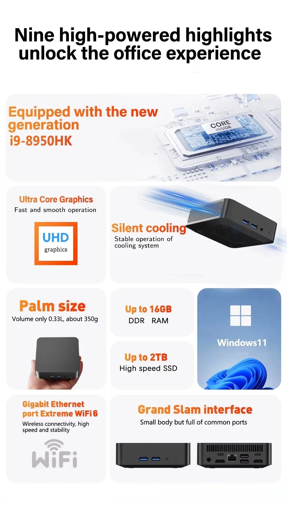 2026 New game Mini PC Intel i9 8950HK i3-6100 Computer Windows 11 16GB 1/2TB 4K Gaming Computer WiFi6 Portable Mini Desktop PC