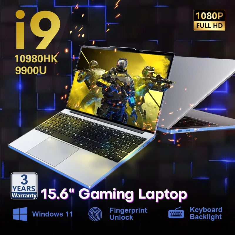 15.6" Portable Gaming Laptop Intel Core I9 10980HK/9900U IPS 1920*1080 Windows 11 Laptop Computer 16GB RAM 1TB SSD Notebook PC