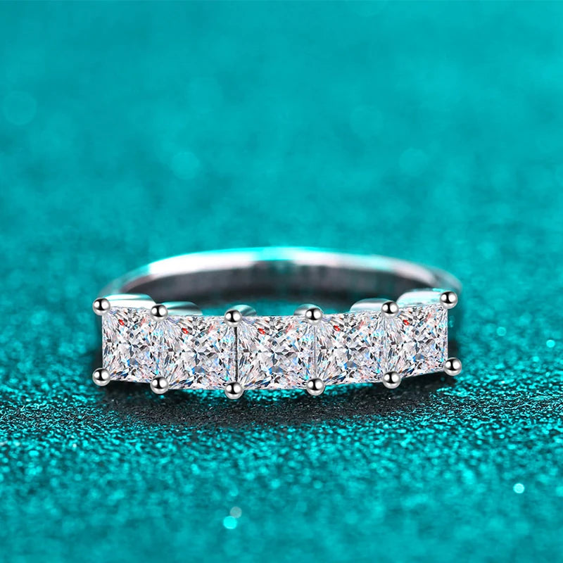 NeeTim Full D Color Princess Cut Moissanite Diamond Rings for Women S925 Sterling Silver Wedding Engagement Party Band Ring