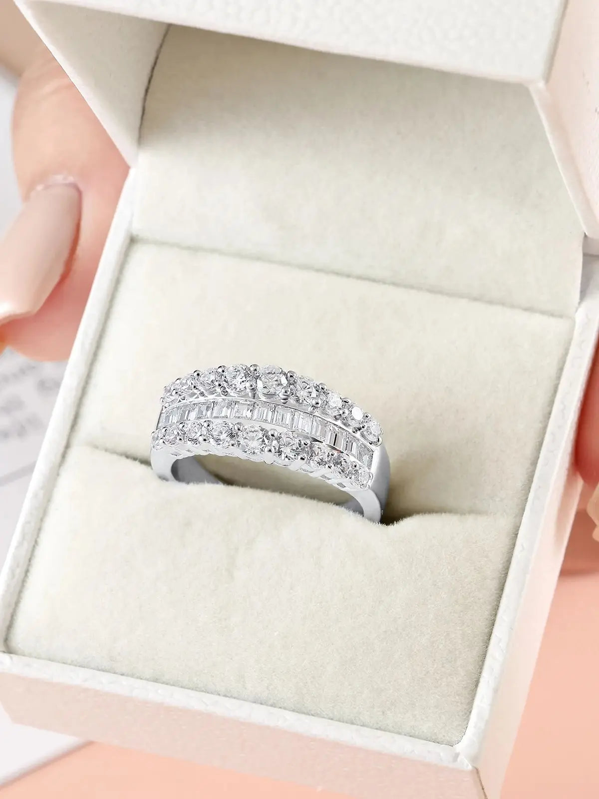 Newshe Certified Moissanite Wedding Ring for Women 925 Sterling Silver Promise Engagement Rings Round Emerald Cut