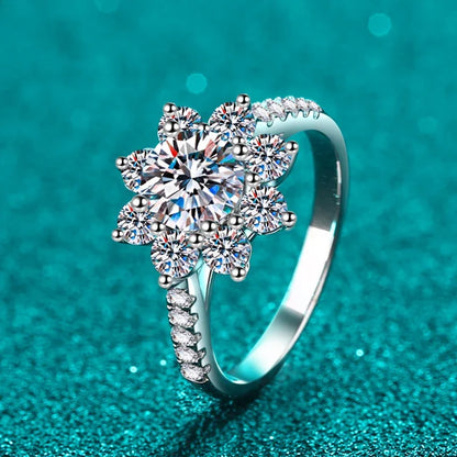 NeeTim 1ct 2ct Moissanite Eternity Ring 925 Sterling Silver with Gold Plated Wedding Flower Lab Diamond Rings For Women Jewelry
