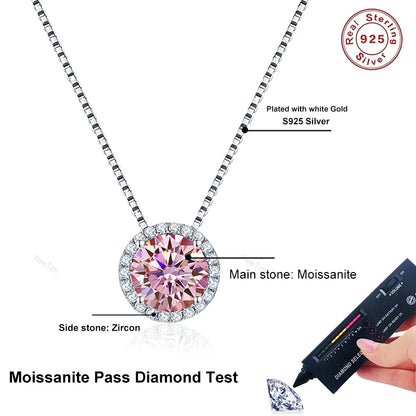 NeeTim 0.5ct 1ct Pink Blue Black Colorful Moissanite Necklaces for Women 925 Sterling Silver Box Chian Pendant Woman's Necklace