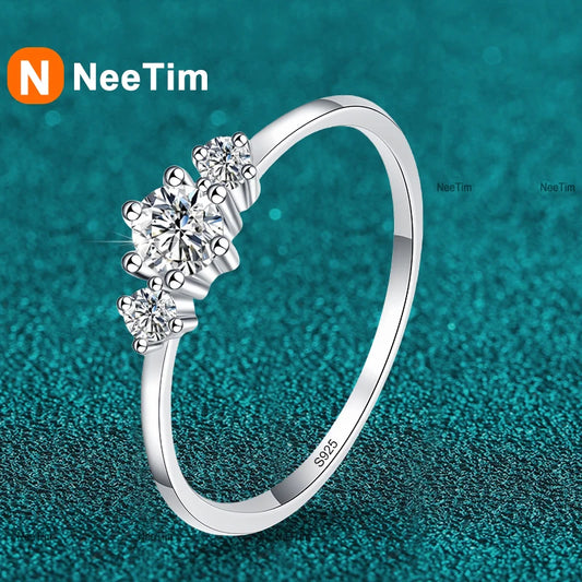 NeeTim Full D Color Moissanite Rings for Women 925 Sterling Silver Lab Diamond Wedding Engagement Ring Jewelry Band Gemstone