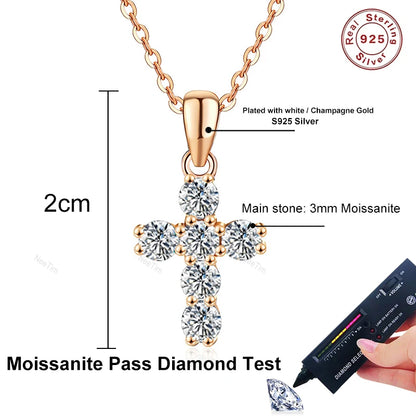 NeeTim 3mm D VVS1 Moissanite Cross Necklace for Women Lab Diamond Sterling Silver 925 Wedding Pendant Certified Necklaces