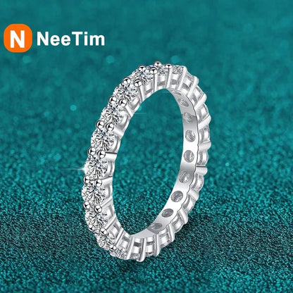 NeeTim 3mm All Moissanite Diamond Ring for Women Sterling Silver 925 with White Gold Plated Wedding Engagement Band Luxury Rings