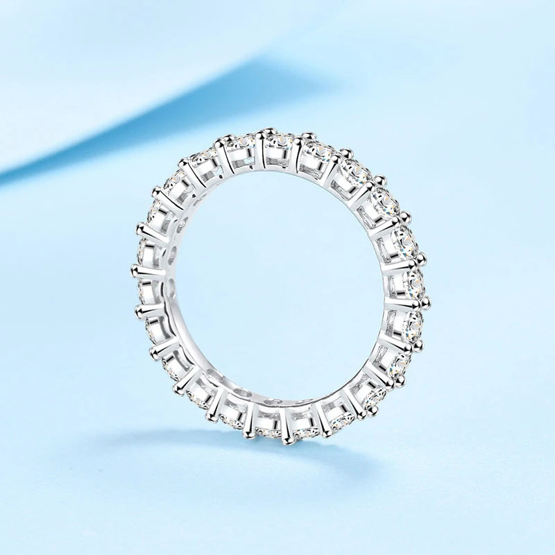 NeeTim 3mm All Moissanite Diamond Ring for Women Sterling Silver 925 with White Gold Plated Wedding Engagement Band Luxury Rings