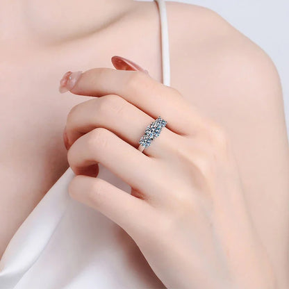 NeeTim Full D Color Moissanite Ring 925 Sterling Silver Rings for Women 3-Stone Proposal Engagement Wedding Bands Party Jewelry
