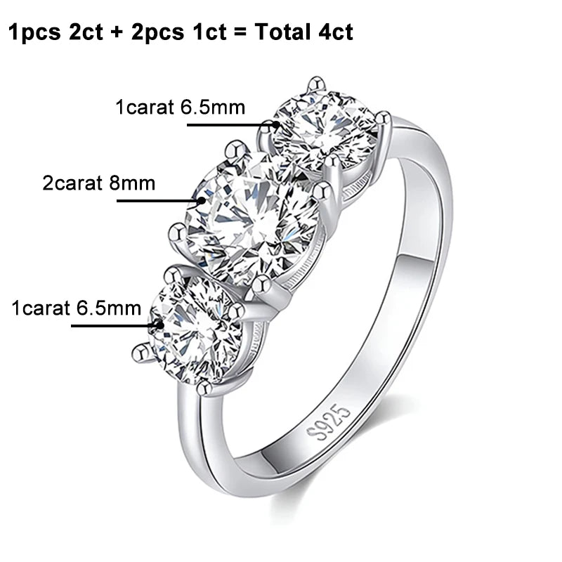 NeeTim 4CT Moissanite Engagement Ring for Women 3-stone S925 Sterling Silver with Gold Plated Wedding Band Promise Diamond Rings