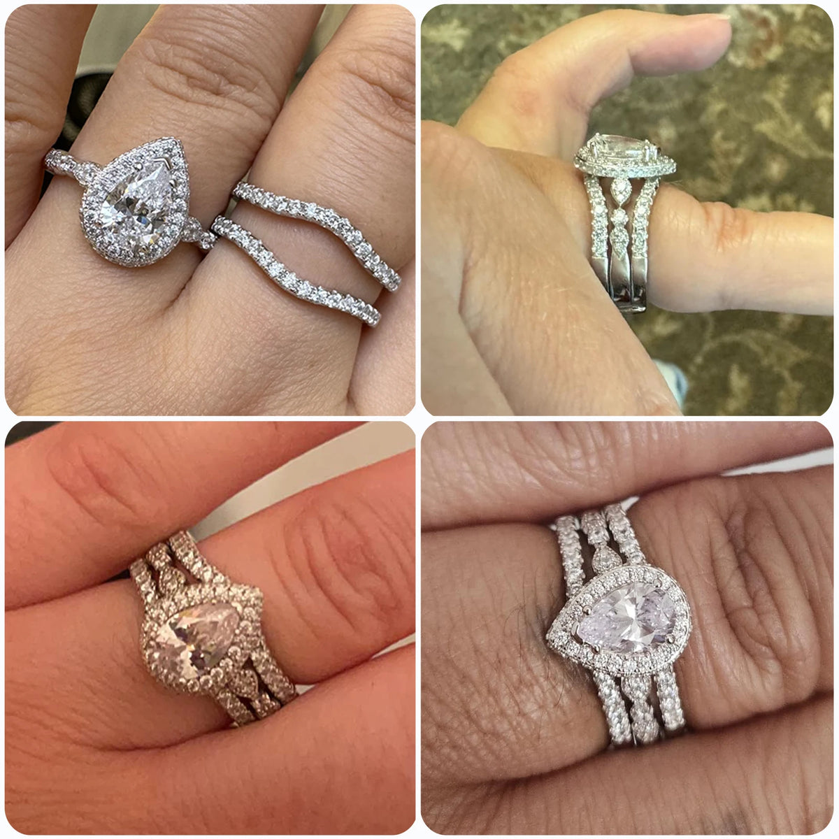 Newshe Moissanite Bridal Ring Sets for women Certified 925 Sterling Silver Pear Shape Engagement Ring with Enhancer Band