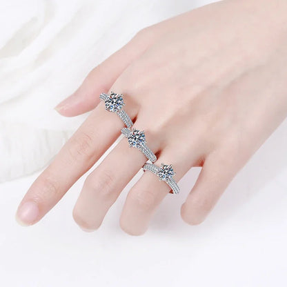 NeeTim 5 Carat Moissanite Wedding Rings For Women 925 Sterling Silver Eternity with White Gold Plated Band Engagement Jewelry