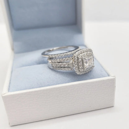 Newshe Certified Moissanite Weddings Ring Set for Women Luxury 925 Sterling Silver Halo Princess Cut Elegant Jewelry