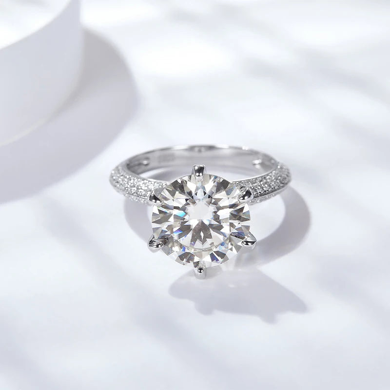 NeeTim 5 Carat Moissanite Wedding Rings For Women 925 Sterling Silver Eternity with White Gold Plated Band Engagement Jewelry
