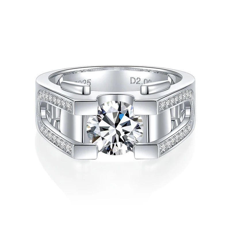 NeeTim 1ct 2ct Moissanite Ring For Men 925 Sterling Silver with White Gold Plated Wedding Band Man Rings Luxury Fine Jewelry