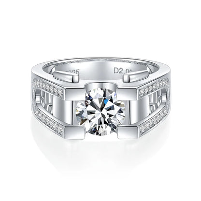 NeeTim 1ct 2ct Moissanite Ring For Men 925 Sterling Silver with White Gold Plated Wedding Band Man Rings Luxury Fine Jewelry