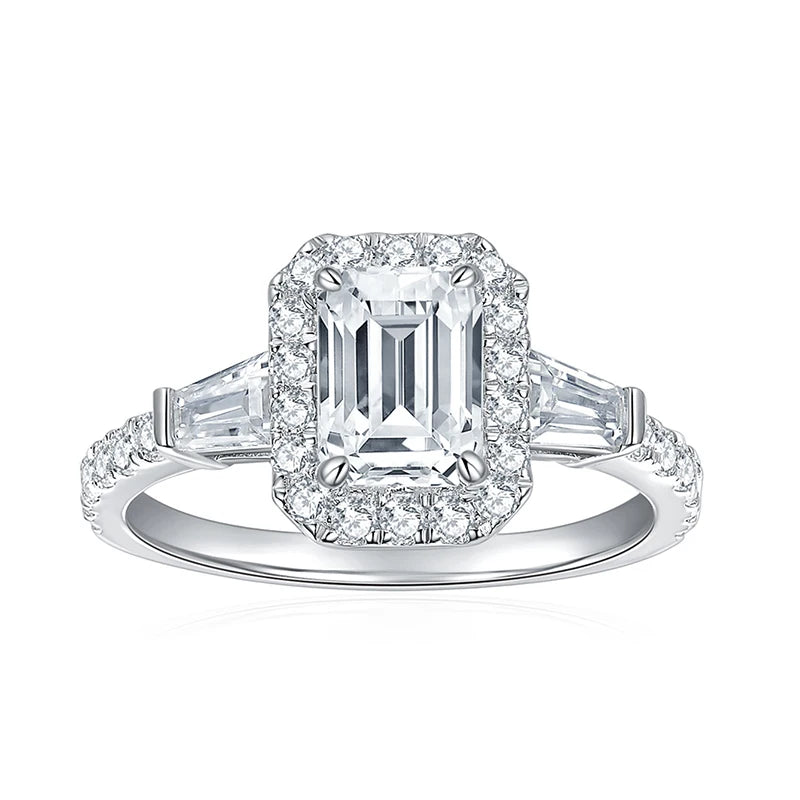 NeeTim D Color Full Moissanite Ring For Women 5x7mm Emerald Cut Sparkling Rings S925 Silver Wedding Party Luxury Band Jewelry