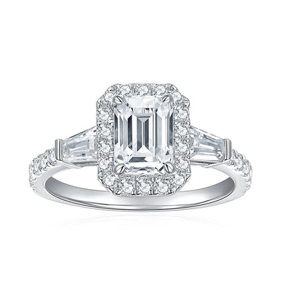 NeeTim D Color Full Moissanite Ring For Women 5x7mm Emerald Cut Sparkling Rings S925 Silver Wedding Party Luxury Band Jewelry