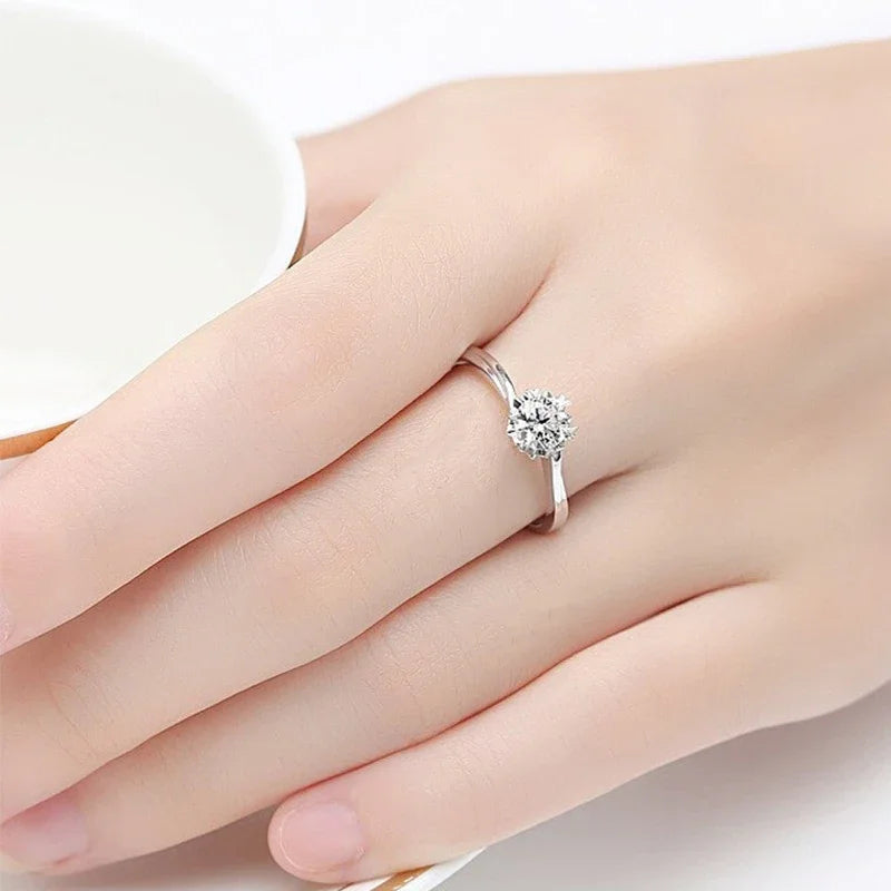 NeeTim 0.5ct 5mm Moissanite Ring Lab Diamond Solitaire Ring for Women Engagement Promise Bands Wedding Band Fine Jewelry