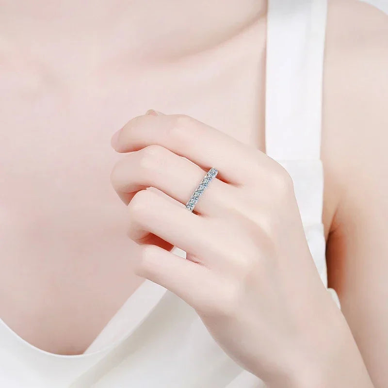 NeeTim 3mm Moissanite Ring Sterling Silver 925 with Gold Plated Wedding Engagement Eternity Band Patry Luxury Jewelry for Women