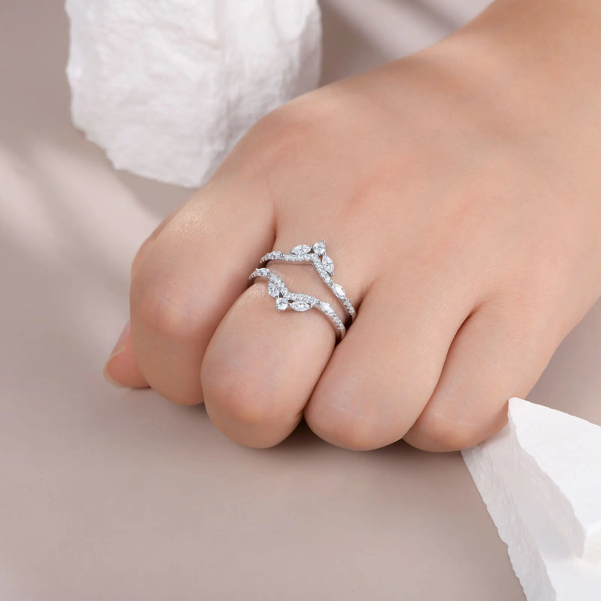 Newshe 925 Sterling Silver Moissanite/Zircons Wedding Ring Enhancers for Women Adjustable Crown Guard Band