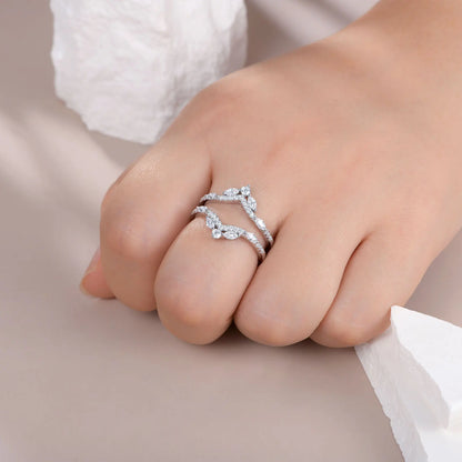 Newshe 925 Sterling Silver Moissanite/Zircons Wedding Ring Enhancers for Women Adjustable Crown Guard Band