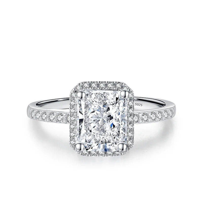 NeeTim 1ct 2ct Moissanite Ring for Women Emerald Radiant Cut Lab Diamond Rings Sterling Silver 925 with Gold Plated Wedding Band