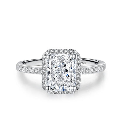 NeeTim 1ct 2ct Moissanite Ring for Women Emerald Radiant Cut Lab Diamond Rings Sterling Silver 925 with Gold Plated Wedding Band