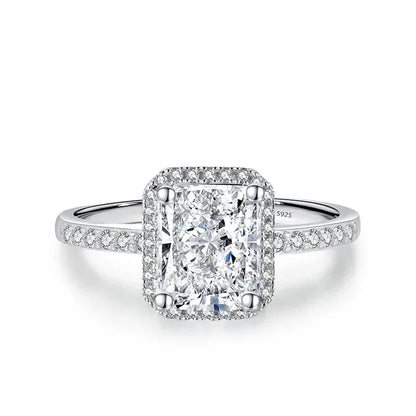 NeeTim 1ct 2ct Moissanite Ring for Women Emerald Radiant Cut Lab Diamond Rings Sterling Silver 925 with Gold Plated Wedding Band