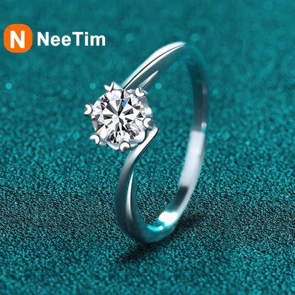 NeeTim 0.5ct 5mm Moissanite Ring Lab Diamond Solitaire Ring for Women Engagement Promise Bands Wedding Band Fine Jewelry
