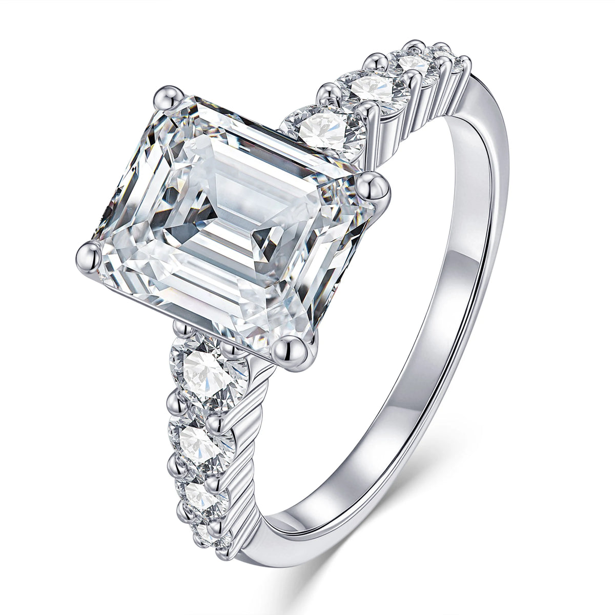 Newshe 4.0 Ct 8*10mm Emerald Cut Certified Moissanite Engagement Rings for Women Wedding Promise Ring with Luxury Jewelry Box