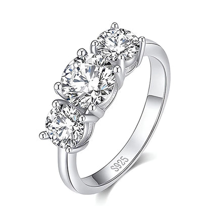 NeeTim 4CT Moissanite Engagement Ring for Women 3-stone S925 Sterling Silver with Gold Plated Wedding Band Promise Diamond Rings