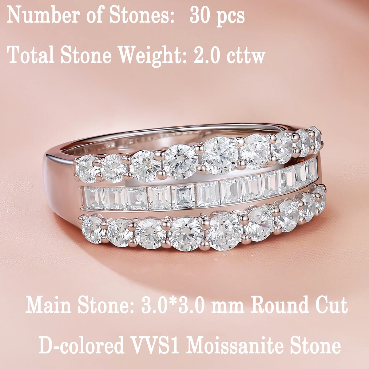 Newshe Certified Moissanite Wedding Ring for Women 925 Sterling Silver Promise Engagement Rings Round Emerald Cut