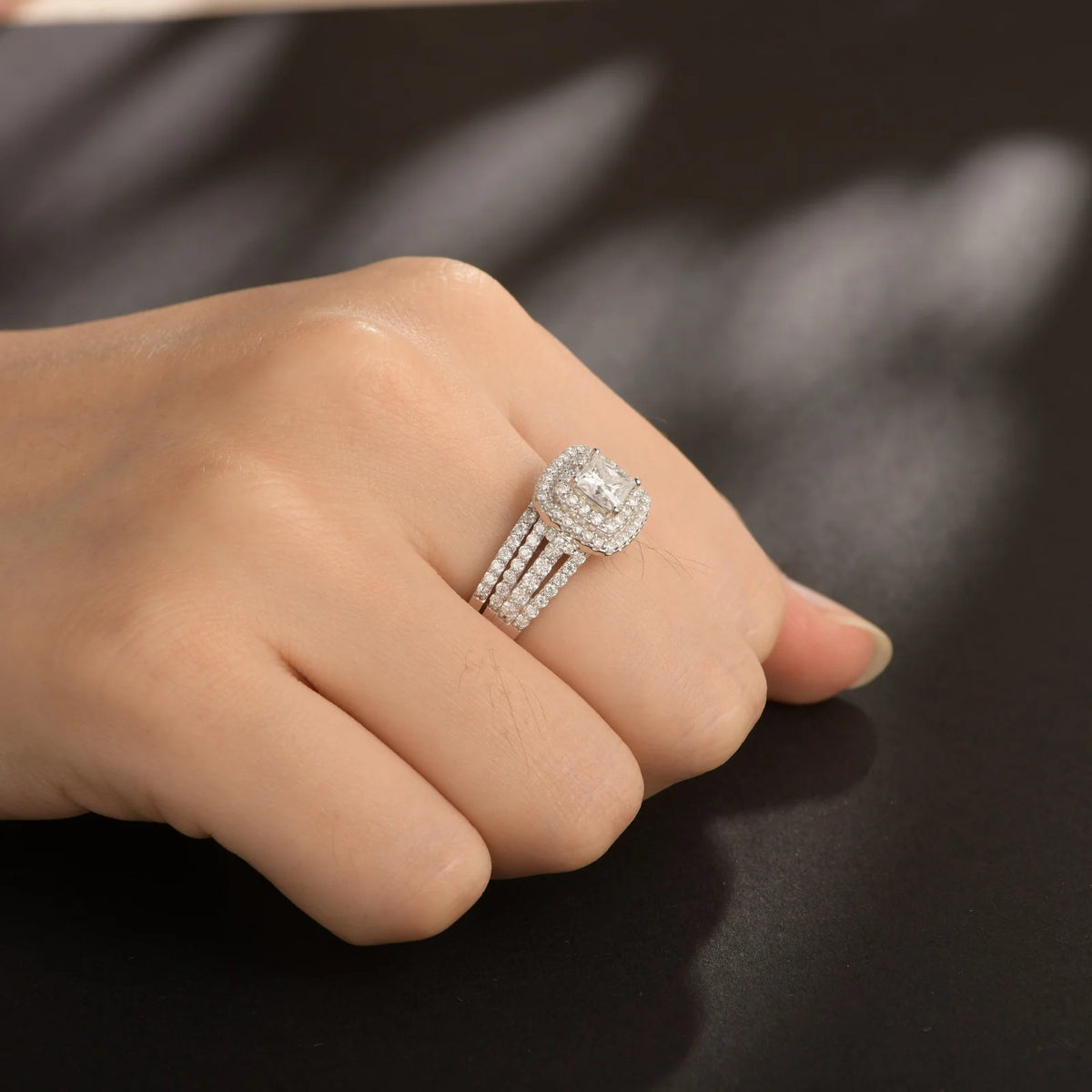 Newshe Certified Moissanite Weddings Ring Set for Women Luxury 925 Sterling Silver Halo Princess Cut Elegant Jewelry