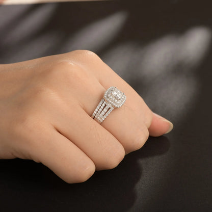 Newshe Certified Moissanite Weddings Ring Set for Women Luxury 925 Sterling Silver Halo Princess Cut Elegant Jewelry