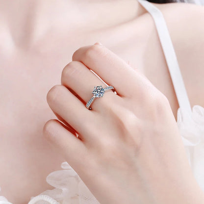 NeeTim 0.5-2ct Moissanite Wedding Ring for Women Sterling Silver Round Brilliant Diamond Solitaire Engagement Rings Certified