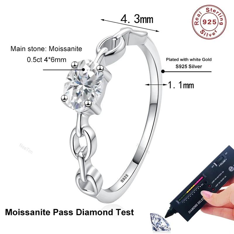 NeeTim 0.5ct D Oval Cut Moissanite Ring for Women 925 Sterling Silver Lab Diamond Engagement Wedding Rings Jewelry Bands
