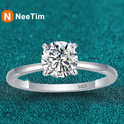 NeeTim 0.5ct 1ct 2ct D Color Moissanite Engagement Ring for Women S925 Sterling Silver Lab Diamond Promise Wedding Band Jewelry