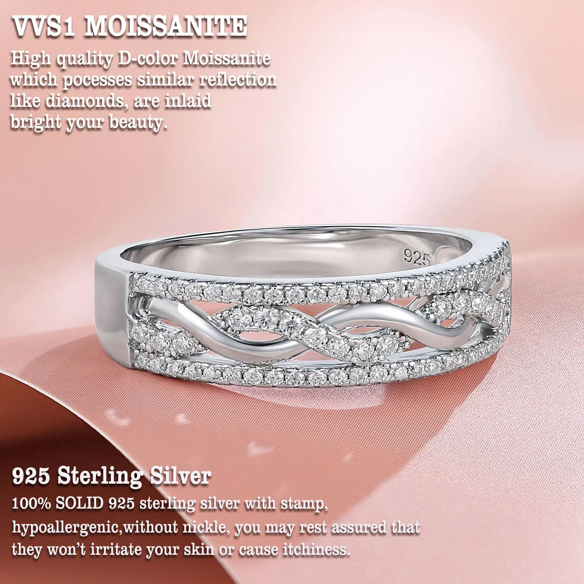 Newshe Luxury Moissanite Wedding Rings for Women Original 925 Sterling Silver Eternity Band Brilliant Engagement Ring Jewelry