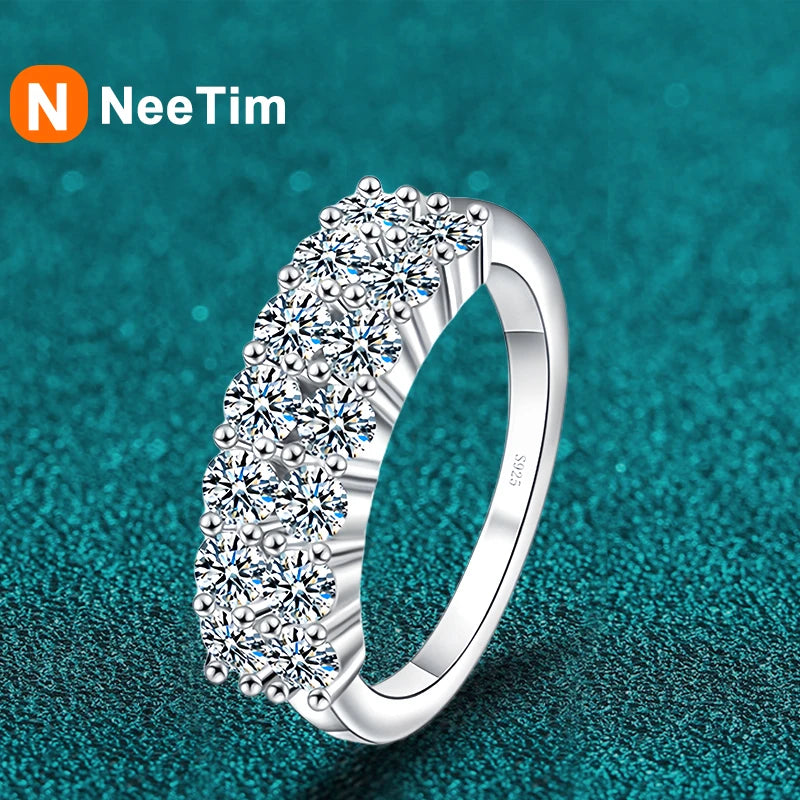 NeeTim 1.4CT All Moissanite Rings for Women Sparkling Diamond Wedding Band S925 Sterling Silver with White Gpld Plated Jewelry