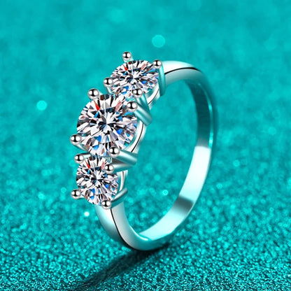 NeeTim Full D Color Moissanite Ring 925 Sterling Silver Rings for Women 3-Stone Proposal Engagement Wedding Bands Party Jewelry