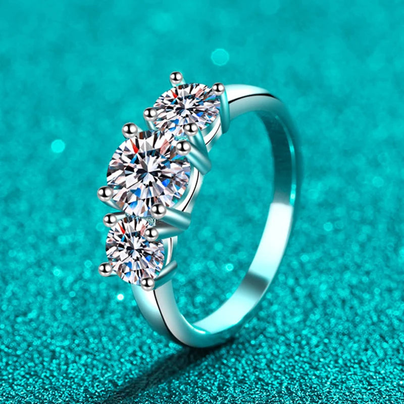 NeeTim Full D Color Moissanite Ring 925 Sterling Silver Rings for Women 3-Stone Proposal Engagement Wedding Bands Party Jewelry